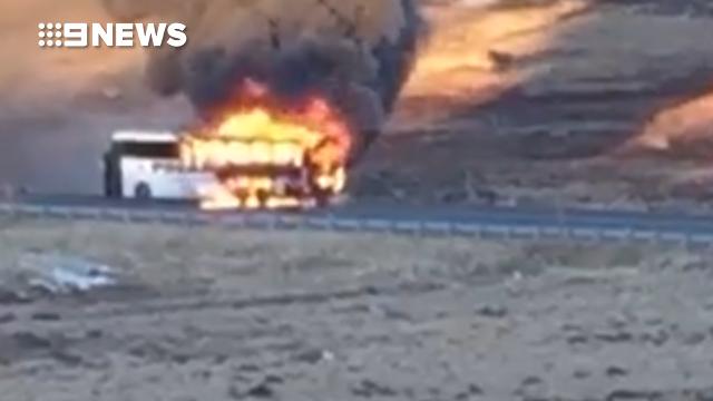 Bus carrying skiers from Perisher snowfields catches fire